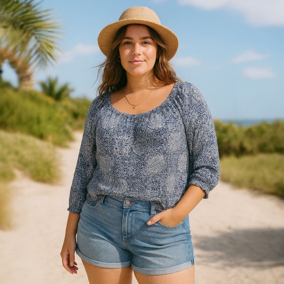 Tommy Hilfiger Blue Printed Rayon Top Size 2X - Picture 1 of 8